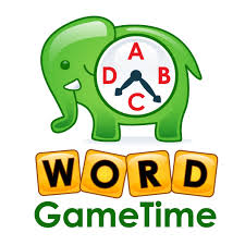 a green elephant with ABCD clock inside and outside it states WORD Gametime