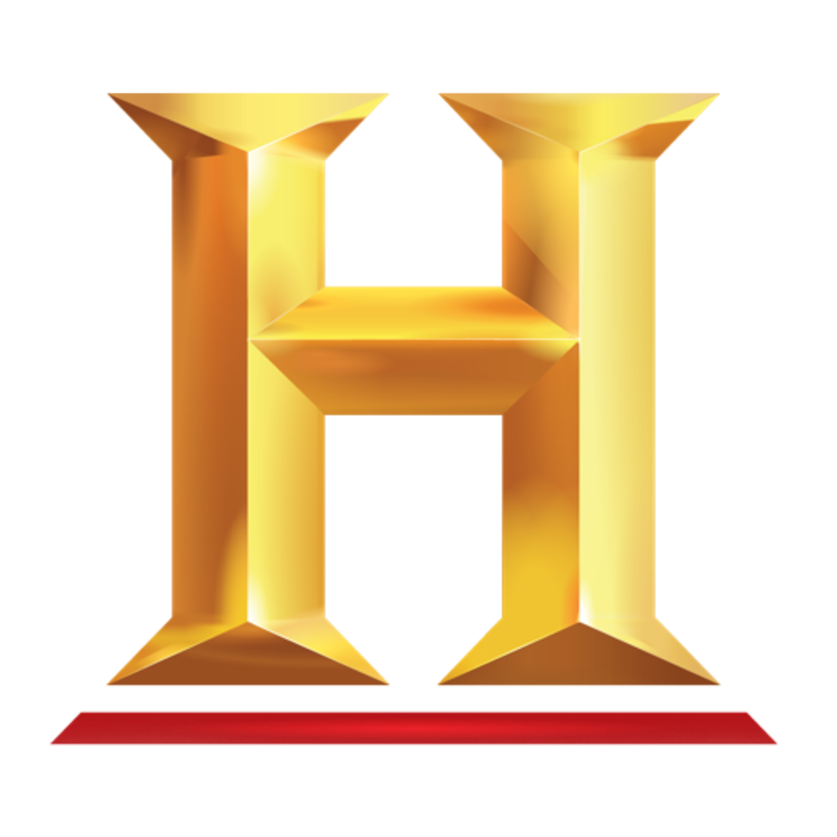 a  bold gold H with a red underline 